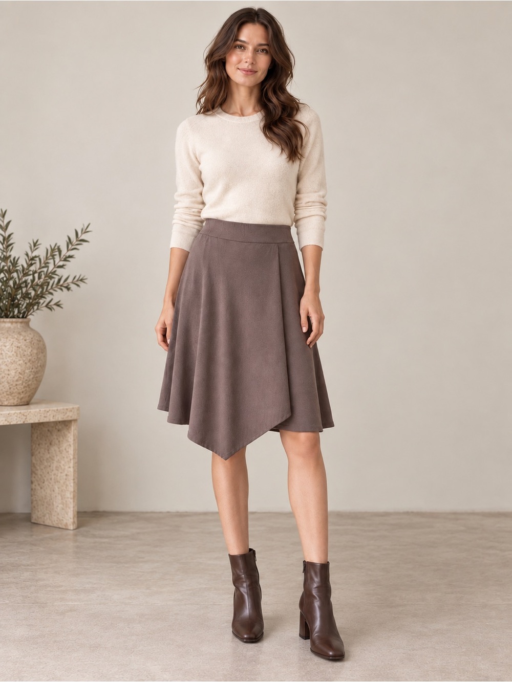 Eileen Fisher Brown Viscose Jersey Asymmetrical Skirt – Size S/P